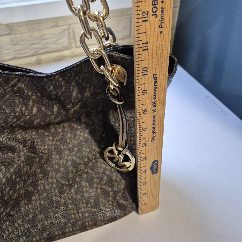 Michael Kors Lilly Tote Bag Purse Brown Signature Chain Strap - Picture 10 of 10